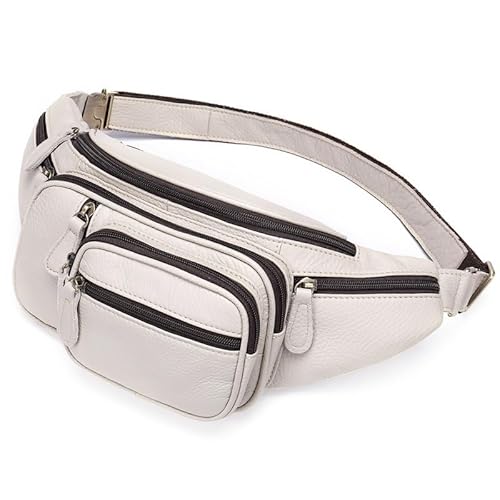 KCHYCV Herren-Hüfttasche aus echtem Leder, langlebig und praktisch, mehrere Taschen und Fächer, sicherer Reißverschluss, angenehm zu tragen, geeignet for Reisen und den täglichen Gebrauch(8336White) von KCHYCV