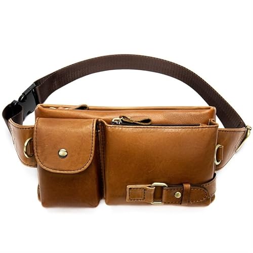 KCHYCV Herren-Hüfttasche aus echtem Leder, langlebig und praktisch, mehrere Taschen und Fächer, sicherer Reißverschluss, angenehm zu tragen, geeignet for Reisen und den täglichen Gebrauch(Brown) von KCHYCV