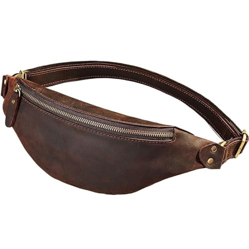 KCHYCV Herren-Hüfttasche aus echtem Leder, langlebig und praktisch, mehrere Taschen und Fächer, sicherer Reißverschluss, angenehm zu tragen, geeignet for Reisen und den täglichen Gebrauch(Coffee) von KCHYCV