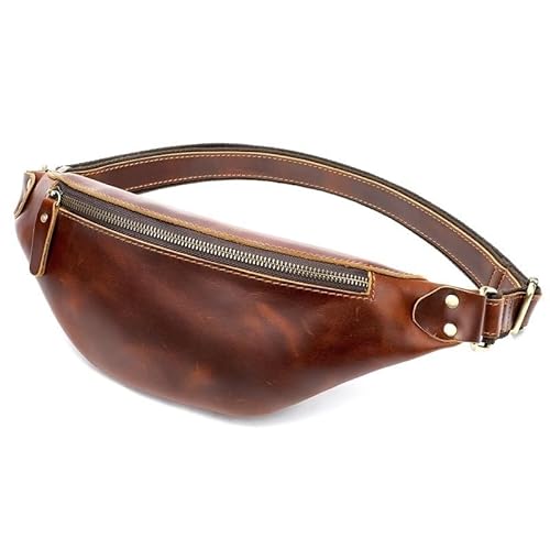 KCHYCV Herren-Hüfttasche aus echtem Leder, langlebig und praktisch, mehrere Taschen und Fächer, sicherer Reißverschluss, angenehm zu tragen, geeignet for Reisen und den täglichen Gebrauch(Red Coffee) von KCHYCV