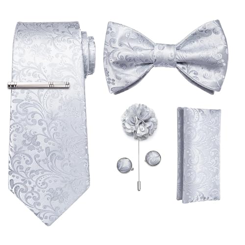 KCHYCV Men's Tie & Cufflinks Set Premium Silk Tie with Pocket Square & Cufflinks Elegant Mens Accessories Gift Set for Formal Weddings & Business Classic Design with Patterns(1169-3033-LJBR) von KCHYCV