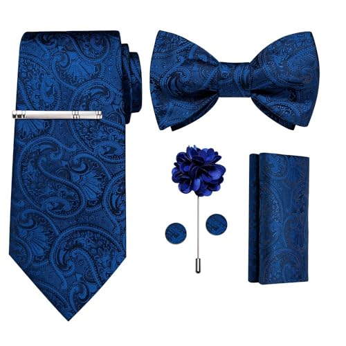 KCHYCV Men's Tie & Cufflinks Set Premium Silk Tie with Pocket Square & Cufflinks Elegant Mens Accessories Gift Set for Formal Weddings & Business Classic Design with Patterns(1435-3025-LJBR) von KCHYCV