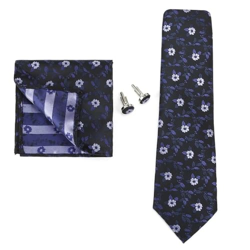 KCHYCV Men's Tie & Cufflinks Set Premium Silk Tie with Pocket Square & Cufflinks Elegant Mens Accessories Gift Set for Formal Weddings & Business Classic Design with Patterns(5497-2) von KCHYCV