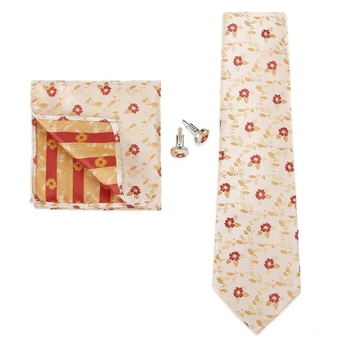KCHYCV Men's Tie & Cufflinks Set Premium Silk Tie with Pocket Square & Cufflinks Elegant Mens Accessories Gift Set for Formal Weddings & Business Classic Design with Patterns(5497-4) von KCHYCV