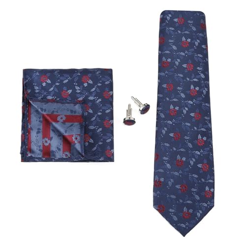 KCHYCV Men's Tie & Cufflinks Set Premium Silk Tie with Pocket Square & Cufflinks Elegant Mens Accessories Gift Set for Formal Weddings & Business Classic Design with Patterns(5497-7) von KCHYCV