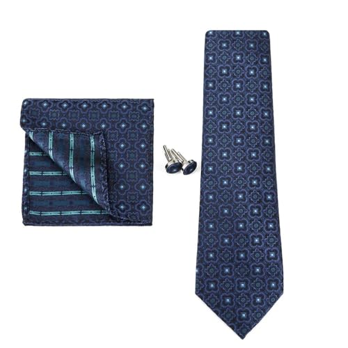 KCHYCV Men's Tie & Cufflinks Set Premium Silk Tie with Pocket Square & Cufflinks Elegant Mens Accessories Gift Set for Formal Weddings & Business Classic Design with Patterns(5575-10) von KCHYCV