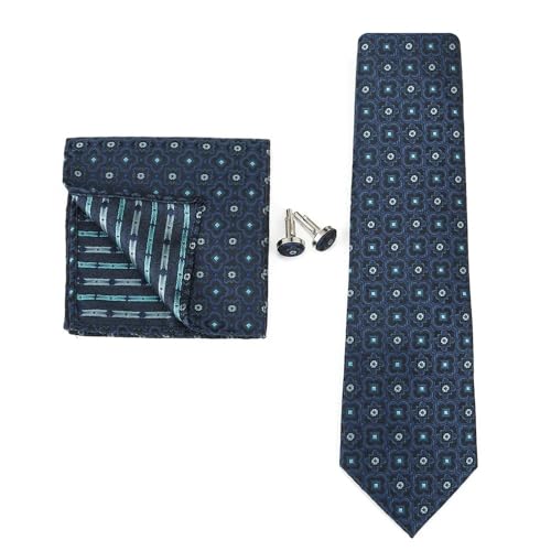 KCHYCV Men's Tie & Cufflinks Set Premium Silk Tie with Pocket Square & Cufflinks Elegant Mens Accessories Gift Set for Formal Weddings & Business Classic Design with Patterns(5575-11) von KCHYCV