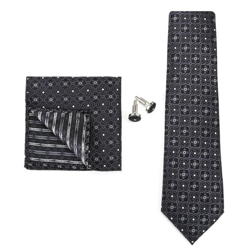 KCHYCV Men's Tie & Cufflinks Set Premium Silk Tie with Pocket Square & Cufflinks Elegant Mens Accessories Gift Set for Formal Weddings & Business Classic Design with Patterns(5575-3) von KCHYCV