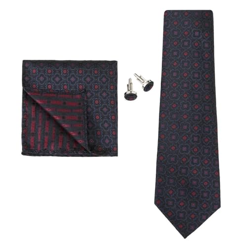 KCHYCV Men's Tie & Cufflinks Set Premium Silk Tie with Pocket Square & Cufflinks Elegant Mens Accessories Gift Set for Formal Weddings & Business Classic Design with Patterns(5575-4) von KCHYCV