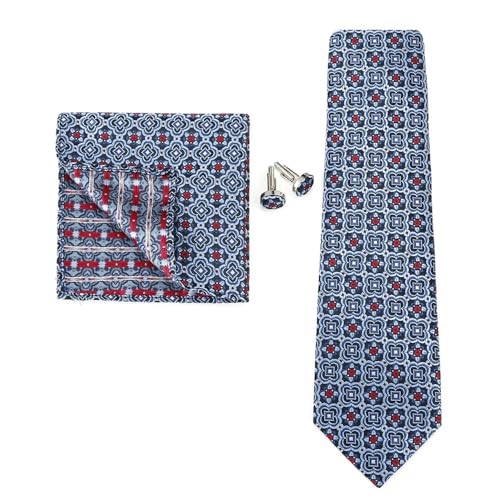 KCHYCV Men's Tie & Cufflinks Set Premium Silk Tie with Pocket Square & Cufflinks Elegant Mens Accessories Gift Set for Formal Weddings & Business Classic Design with Patterns(5575-8) von KCHYCV