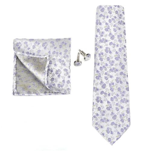 KCHYCV Men's Tie & Cufflinks Set Premium Silk Tie with Pocket Square & Cufflinks Elegant Mens Accessories Gift Set for Formal Weddings & Business Classic Design with Patterns(5606-1) von KCHYCV