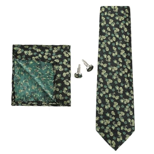KCHYCV Men's Tie & Cufflinks Set Premium Silk Tie with Pocket Square & Cufflinks Elegant Mens Accessories Gift Set for Formal Weddings & Business Classic Design with Patterns(5606-7) von KCHYCV