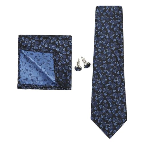 KCHYCV Men's Tie & Cufflinks Set Premium Silk Tie with Pocket Square & Cufflinks Elegant Mens Accessories Gift Set for Formal Weddings & Business Classic Design with Patterns(5606-8) von KCHYCV