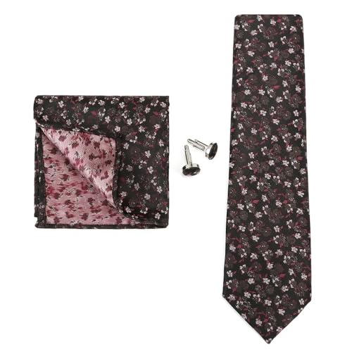 KCHYCV Men's Tie & Cufflinks Set Premium Silk Tie with Pocket Square & Cufflinks Elegant Mens Accessories Gift Set for Formal Weddings & Business Classic Design with Patterns(5606-9) von KCHYCV