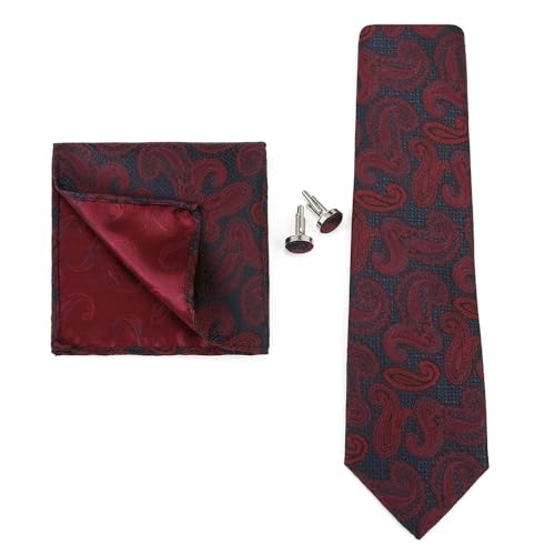 KCHYCV Men's Tie & Cufflinks Set Premium Silk Tie with Pocket Square & Cufflinks Elegant Mens Accessories Gift Set for Formal Weddings & Business Classic Design with Patterns(5629-4) von KCHYCV