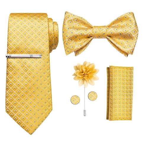 KCHYCV Men's Tie & Cufflinks Set Premium Silk Tie with Pocket Square & Cufflinks Elegant Mens Accessories Gift Set for Formal Weddings & Business Classic Design with Patterns(7294-3003-LJBR) von KCHYCV