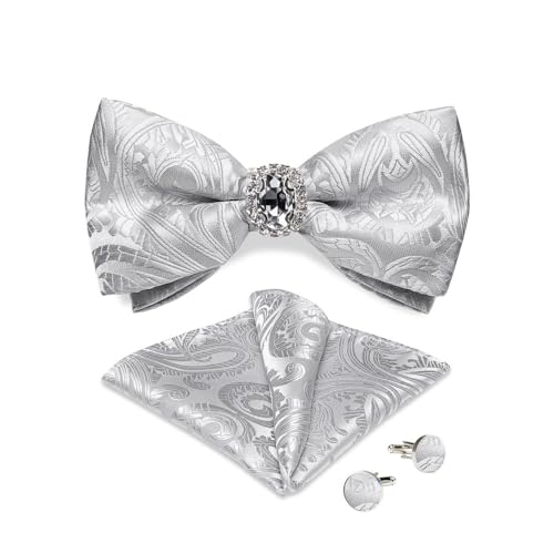 Herren-Krawatten- und Manschettenknöpfe-Set, hochwertige Seidenkrawatte mit Einstecktuch und Manschettenknöpfen, elegantes Herren-Accessoire-Geschenkset for formelle Hochzeiten und Business, klassisch von KCHYCV