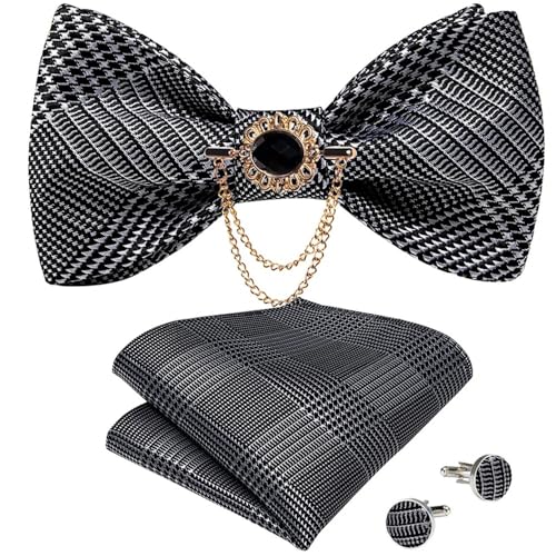 KCHYCV Men's Tie & Cufflinks Set Premium Silk Tie with Pocket Square & Cufflinks Elegant Mens Accessories Gift Set for Formal Weddings & Business Classic Design with Patterns(LH-3023 XZ-0009) von KCHYCV