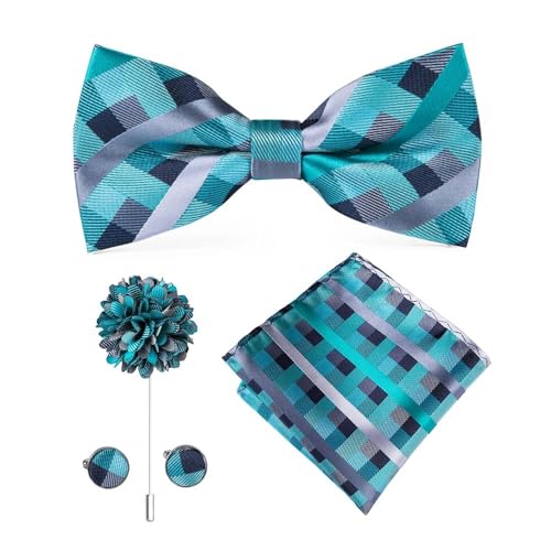 Herren-Krawatten- und Manschettenknöpfe-Set, hochwertige Seidenkrawatte mit Einstecktuch und Manschettenknöpfen, elegantes Herren-Accessoire-Geschenkset for formelle Hochzeiten und Business, klassisch von KCHYCV