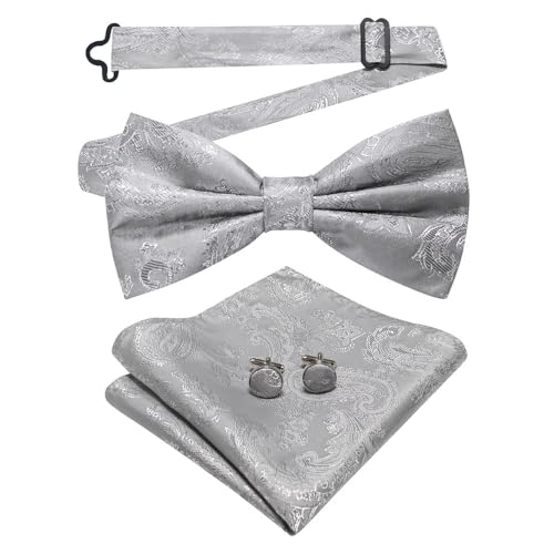 Herren-Krawatten- und Manschettenknöpfe-Set, hochwertige Seidenkrawatte mit Einstecktuch und Manschettenknöpfen, elegantes Herren-Accessoire-Geschenkset for formelle Hochzeiten und Business, klassisch von KCHYCV