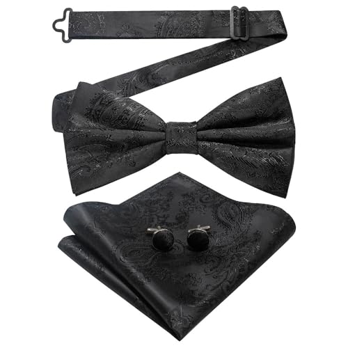 Herren-Krawatten- und Manschettenknöpfe-Set, hochwertige Seidenkrawatte mit Einstecktuch und Manschettenknöpfen, elegantes Herren-Accessoire-Geschenkset for formelle Hochzeiten und Business, klassisch von KCHYCV