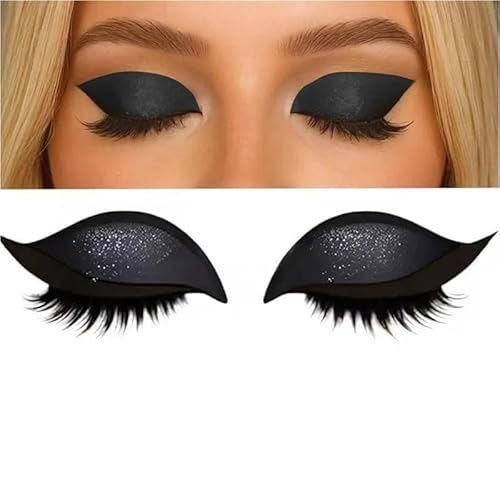KCHYCV Reusable 3 Pair Eye Shadow Eyelash Patch 2-In-1 Eye Makeup Sticker with False Lashes & Shadow Waterproof Cosmetic Tools(Black_3 Pairs) von KCHYCV