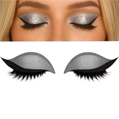 KCHYCV Reusable 3 Pair Eye Shadow Eyelash Patch 2-In-1 Eye Makeup Sticker with False Lashes & Shadow Waterproof Cosmetic Tools(Silver_3 Pairs) von KCHYCV