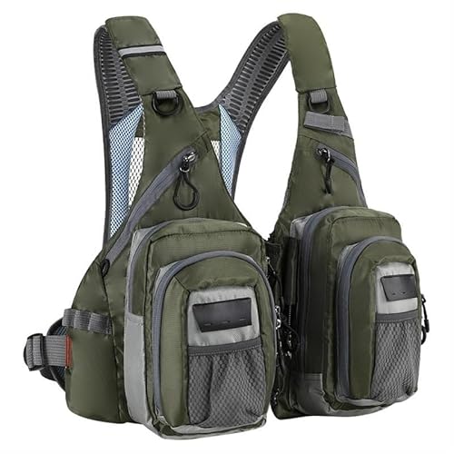 KCHYCV Verstellbare Brusttasche for Fliegenfischen mit 10 Taschen, passend for alle Größen, passend for Herren-, Damen-, Barsch- und Forellen-Angelausrüstung (Color : Greener) von KCHYCV