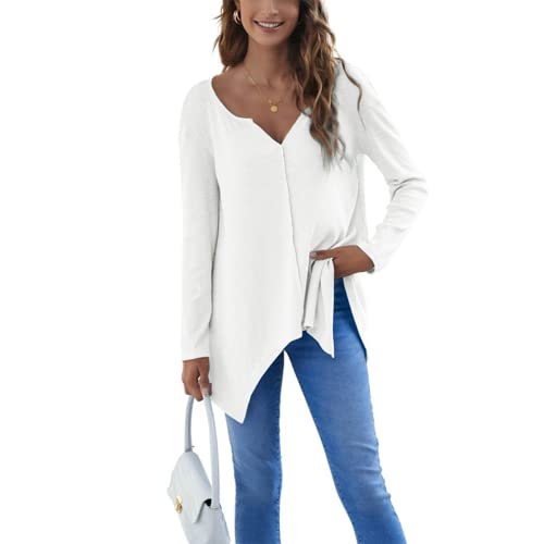 Damen-Oberteile T-Shirts Lässiger V-Ausschnitt Langarm Lose Hemden Blusen Lange Oberteile Tunika-Oberteile T-Shirt Lockerer Pullover Sweatshirt Baggy-Bluse Unregelmäßiges Langarm-T-Shirt von KCLEE