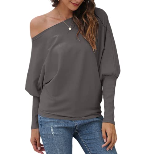 Damen-Pullover lässige lockere Hemden schulterfreie Oberteile übergroße langärmlige Tunika-Hemden Pullover schulterfreie Damen-Oberteile lässige lockere langärmlige Hemden Tunika übergroßer Pullover von KCLEE