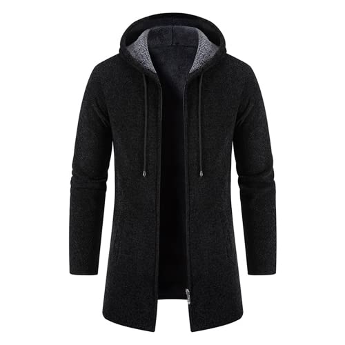 Herren Hoodie Strick Strick Sweatshirt Pullover Jacke Mantel Herren Herbst Winter Fleece Dicker Warmer Hoodie Cardigan Pullover Strick Klassischer Langarm Strick Kapuzen Strickjacke Fleece Mantel von KCLEE
