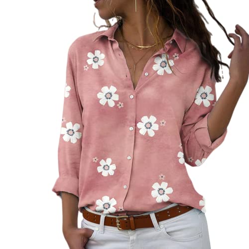KCLEE Damen Herbst Langarmshirts V-Ausschnitt Blusen Blumenmuster Tops Blumendruck Langarmshirt Damen V-Ausschnitt Print Bluse Langarmshirts Lässig Elegantes Hemd Damen Langarmbluse Langes Hemd von KCLEE