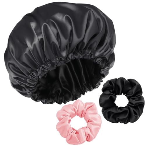 1 Stück Schlafmütze+2 Haarbänder,Satin Bonnet Nacht Schlaf Mütze Verstellbare Schlafkappe Kopfbedeckung Weiche Kopfhaube Schlafhaube Seide mit Gummizug für Damen und Mädchen 1 Stück Schlafmütze+2 Haarbänder,Satin Bonnet Nacht Schlaf Mütze Verstellbare Schlafkappe Kopfbedeckung Weiche Kopfhaube Schlafhaube Seide mit Gummizug für Damen und Mädchen von KCOQINA