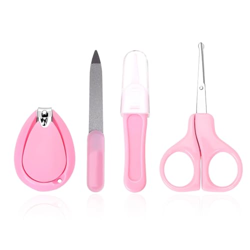 Baby Maniküre Set (4-tlg.) • Baby Nagelschere, Baby Nagelknipser & Baby Nagelfeile • Baby Ausstattung • Baby Nagelpflegeset • Pflegeset für Kleinkinder • Babypflege-Set Pink von KCOQINA