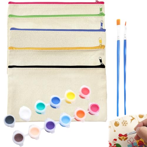 6 Stück DIY Stoff Federmäppchen+Satz Aquarellpinsel, Blanko Kinder Federmäppchen,Aufbewahrung Schreibwaren 6 Stück DIY Stoff Federmäppchen+Satz Aquarellpinsel, Blanko Kinder Federmäppchen,Aufbewahrung Schreibwaren von KCOQINA
