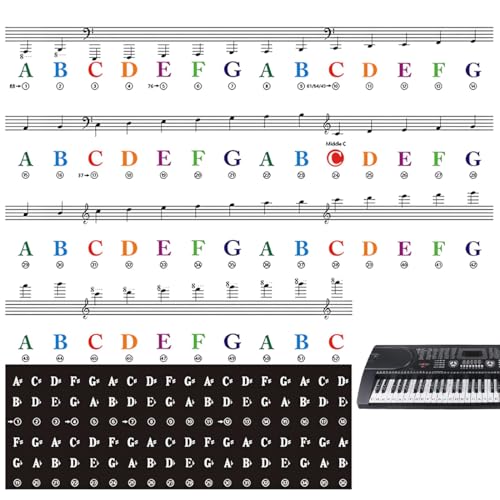 Klavieraufkleber für Keyboards Piano Kinder Lernen Anfänger Klavier Keyboard Noten Aufkleber für 88/76/61/54/49/37 Tasten Farbige Klavieraufkleber für Keyboards Piano Kinder Lernen Anfänger Klavier Keyboard Noten Aufkleber für 88/76/61/54/49/37 Tasten Farbige von KCOQINA