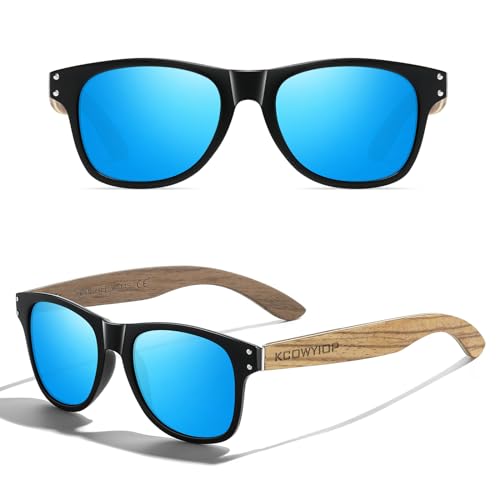 KCOWYIOP Holz Polarisierte Sonnenbrille Herren Damen Verspiegelt Original UV400-Schutz S8001 von KCOWYIOP