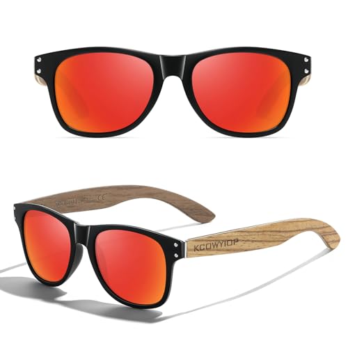 KCOWYIOP Holz Polarisierte Sonnenbrille Herren Damen Verspiegelt Original UV400-Schutz S8001 von KCOWYIOP