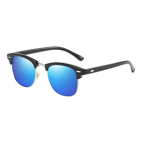 KCYSLY Damen-Sonnenbrille Klassische Halbrahmen Polarisierte Sonnenbrille Männer Frauen Retro Nieten Sonnenbrille Anti Glare Shades-Schwarz Blau-Polarisiert von KCYSLY