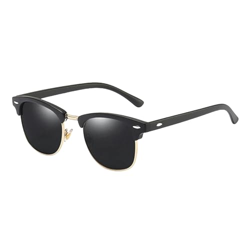 KCYSLY Damen-Sonnenbrille Klassische Halbrahmen Polarisierte Sonnenbrille Männer Frauen Retro Nieten Sonnenbrille Anti Glare Shades-Schwarz Gold Schwarz-Polarisiert von KCYSLY