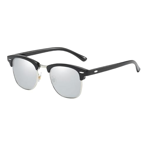 KCYSLY Damen-Sonnenbrille Klassische Halbrahmen Polarisierte Sonnenbrille Männer Frauen Retro Nieten Sonnenbrille Anti Glare Shades-Schwarz Silber-Polarisiert von KCYSLY
