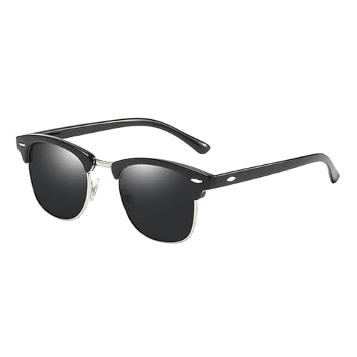 KCYSLY Damen-Sonnenbrille Klassische Halbrahmen Polarisierte Sonnenbrille Männer Frauen Retro Nieten Sonnenbrille Anti Glare Shades-Schwarz Silber Schwarz-Polarisiert von KCYSLY