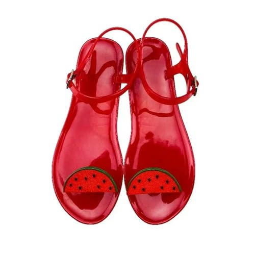 KCYSLY sandalen damen Pendlerinnen Transparente Pvc -Obstdekoration Sandalen Für Damen Sommer Transparent-Wassermelone-36 von KCYSLY