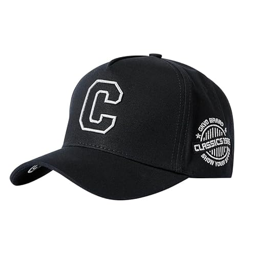 KCZAKA 5 Panels Hohe Krone Baseball Cap Herren Plus Größe Baumwolle Brief Stickerei Hysteresen Kappen Breite Krempe Trucker Hut Q1040, schwarz/silberfarben, 7-7 1/2 von KCZAKA