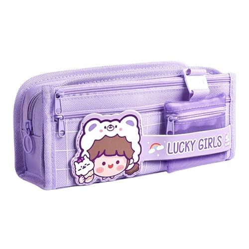 KCatsy Federmäppchen Mädchen Bär Eiscreme Hase Lila Bunny Regenbogen Mäppchen Aesthetic Mädchen Groß Etui Stifte Federtasche Federpenal Federmappe Schüttelpenal Teenager Schlamppermäppchen Geschenke von KCatsy
