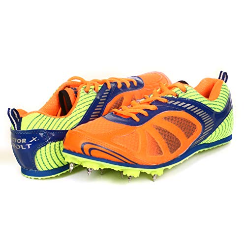 KD VX Track Shoes Athletic Laufschuhe Sneakers Sprint Field Racing Spike Schuhe mit abnehmbarem Spike Key, (Bolt Orange/Blau), 35.5 EU von KD VX