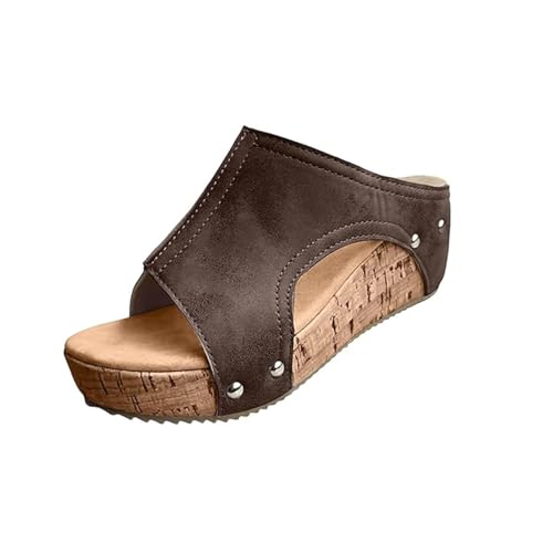 KDAKSA Cork Wedges & Platform Slides,Summer Lightweight Sandals,Non-slip Summer Comfy Platform Orthopedic (Brown,40.5) von KDAKSA