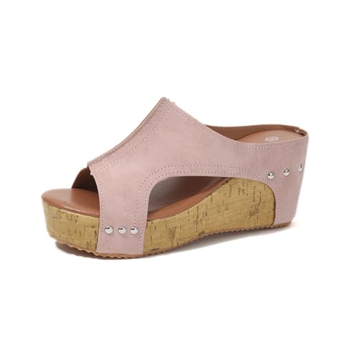 KDAKSA Cork Wedges & Platform Slides,Summer Lightweight Sandals,Non-slip Summer Comfy Platform Orthopedic (Pink,41) von KDAKSA