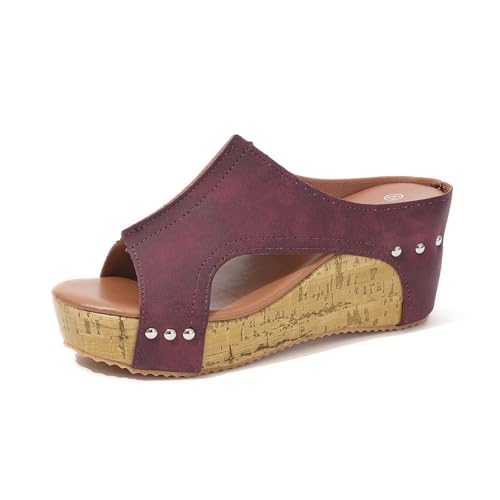 KDAKSA Cork Wedges & Platform Slides,Summer Lightweight Sandals,Non-slip Summer Comfy Platform Orthopedic (Purple,42) von KDAKSA