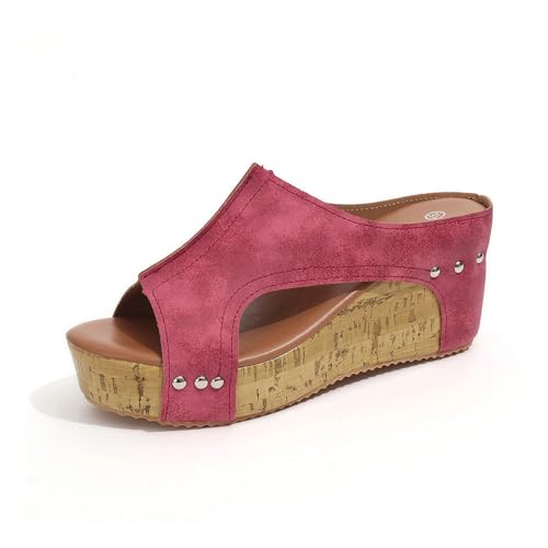 KDAKSA Cork Wedges & Platform Slides,Summer Lightweight Sandals,Non-slip Summer Comfy Platform Orthopedic (Red,39) von KDAKSA